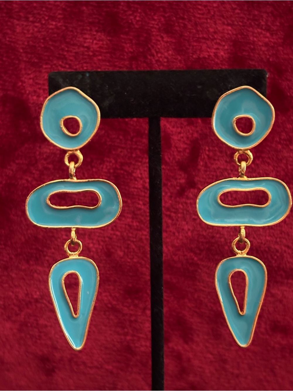 Kenneth Jay Lane Turquoise Enamel Gold-Trim Drop Earrings